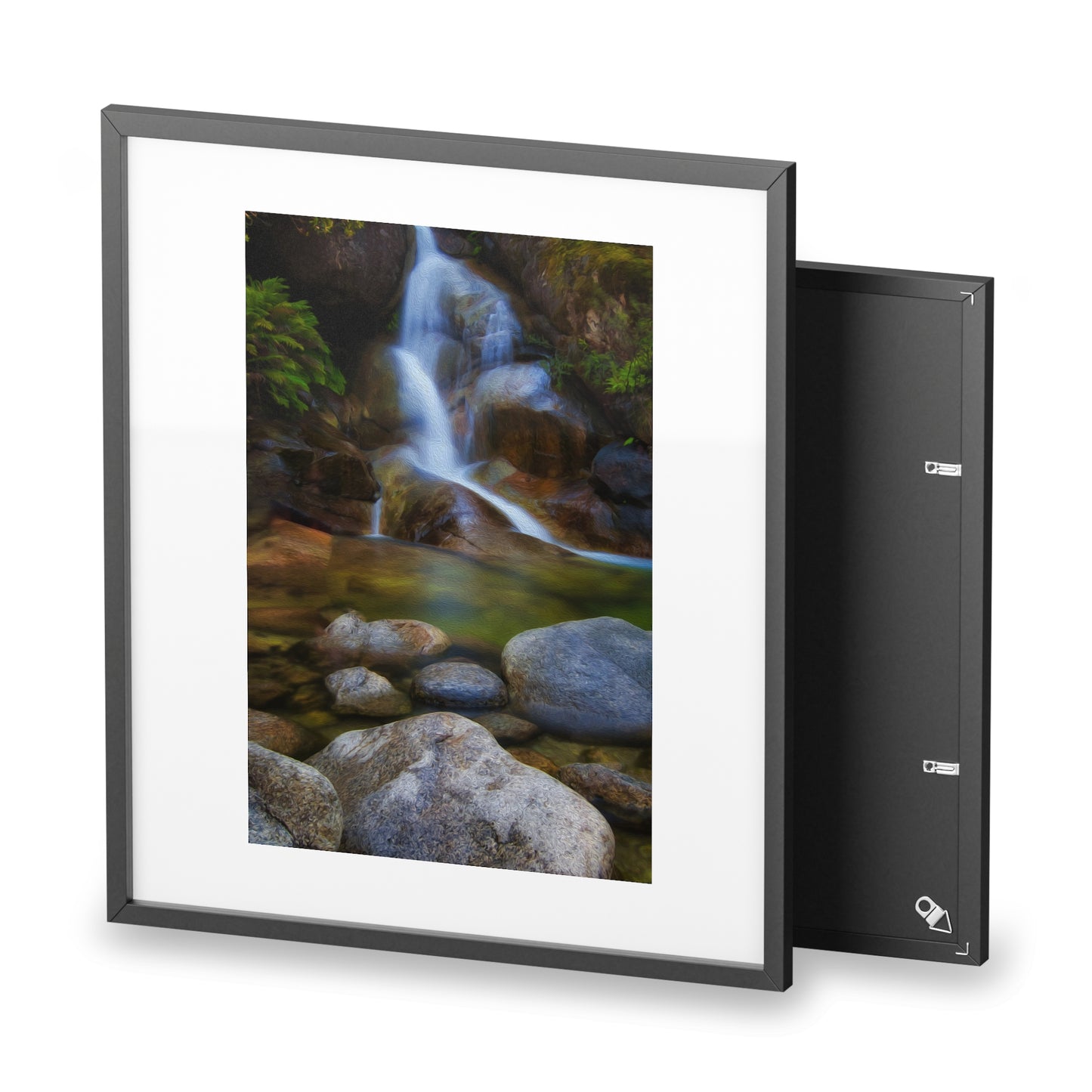 Watercolor styled print of the Ladies Bath falls on a framed matte poster