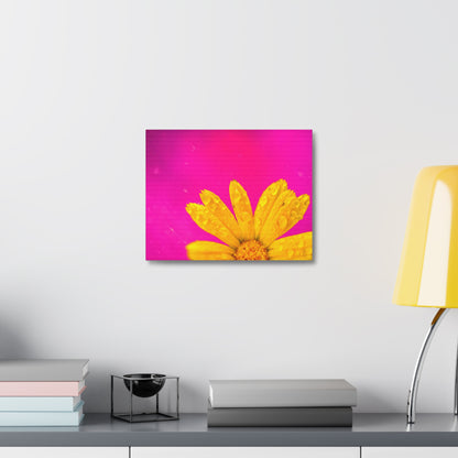 Beautiful yellow flower printed on a stretched satin canvas