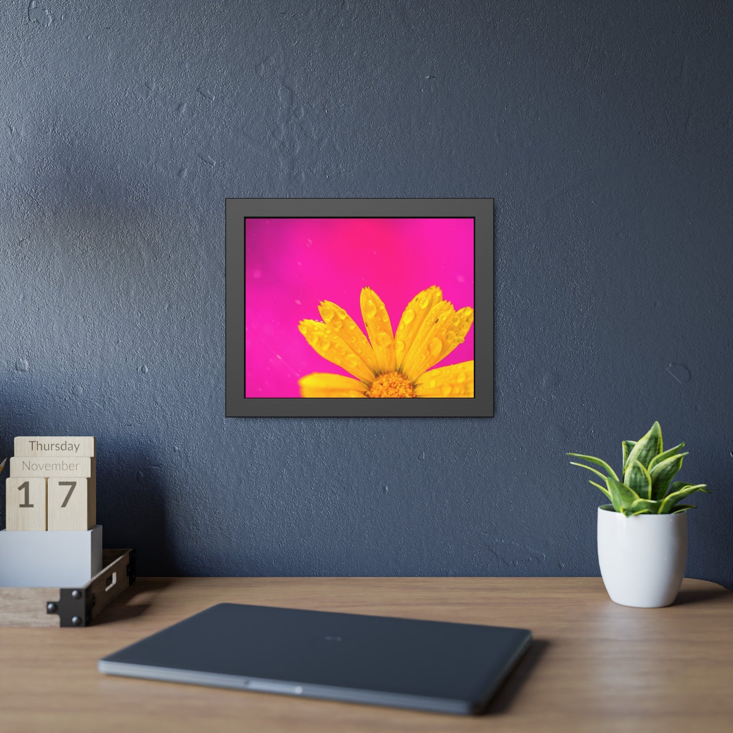 Beautiful yellow flower printed on a framed paper poster