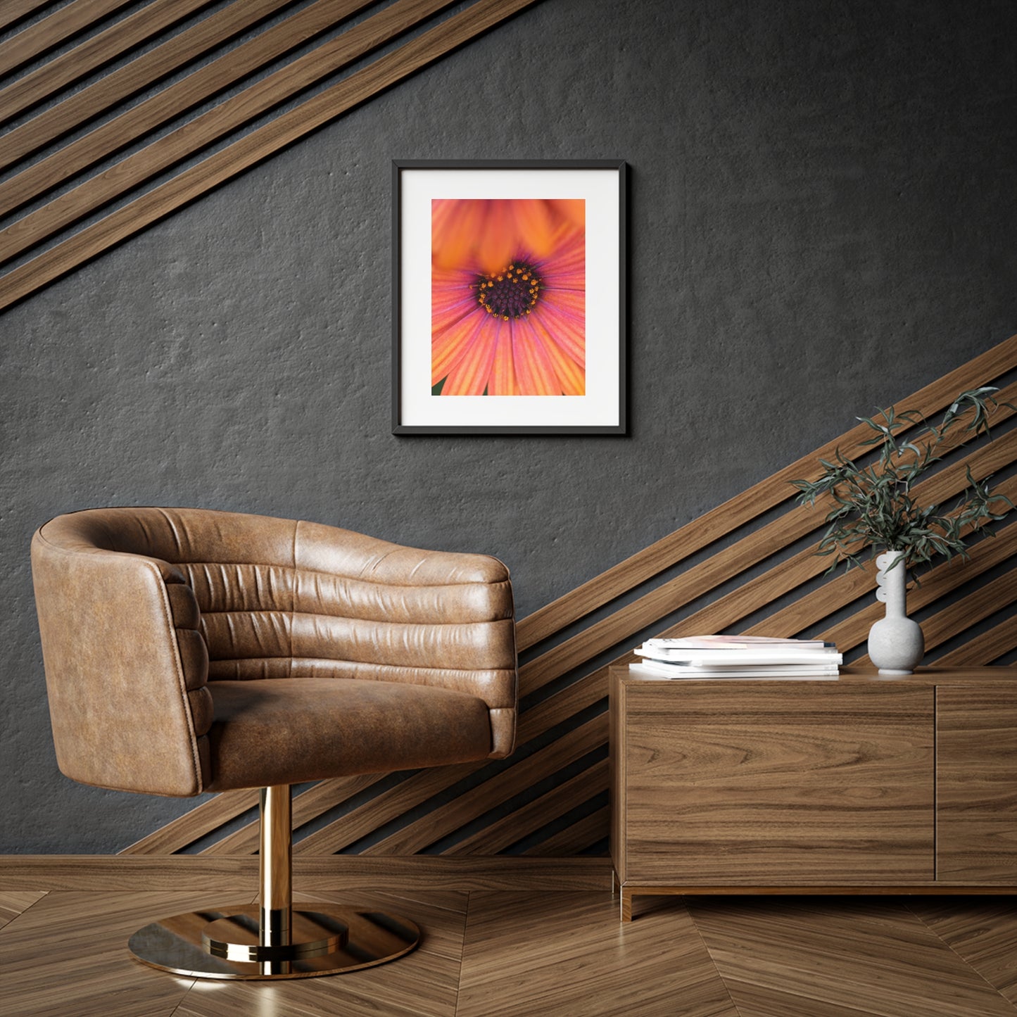 Colorful daisy printed on a framed matte poster