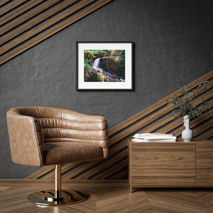 Watercolor styled print of the Amphitheatre Falls on a matte framed poster