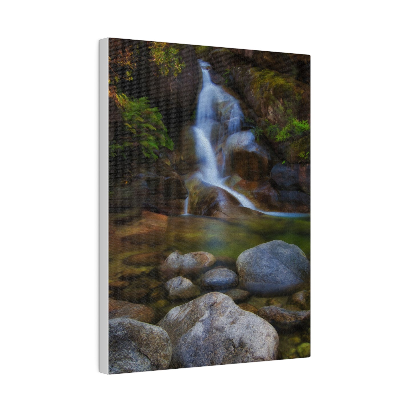 Watercolor styled print of the Ladies Bath falls on a stretched matte canvas