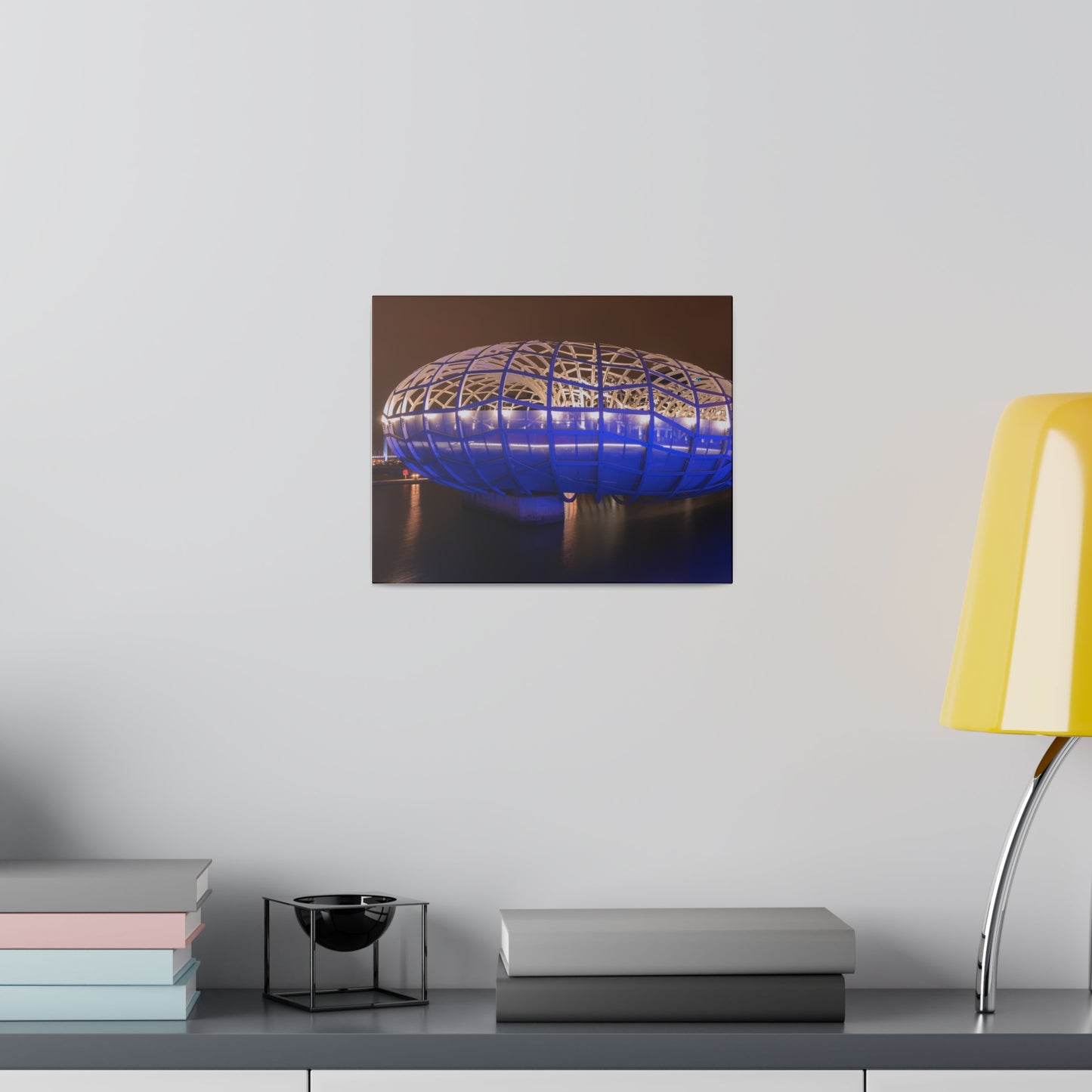 The beautiful Webb Bridge illuminated at night printed on a stretched matte canvas