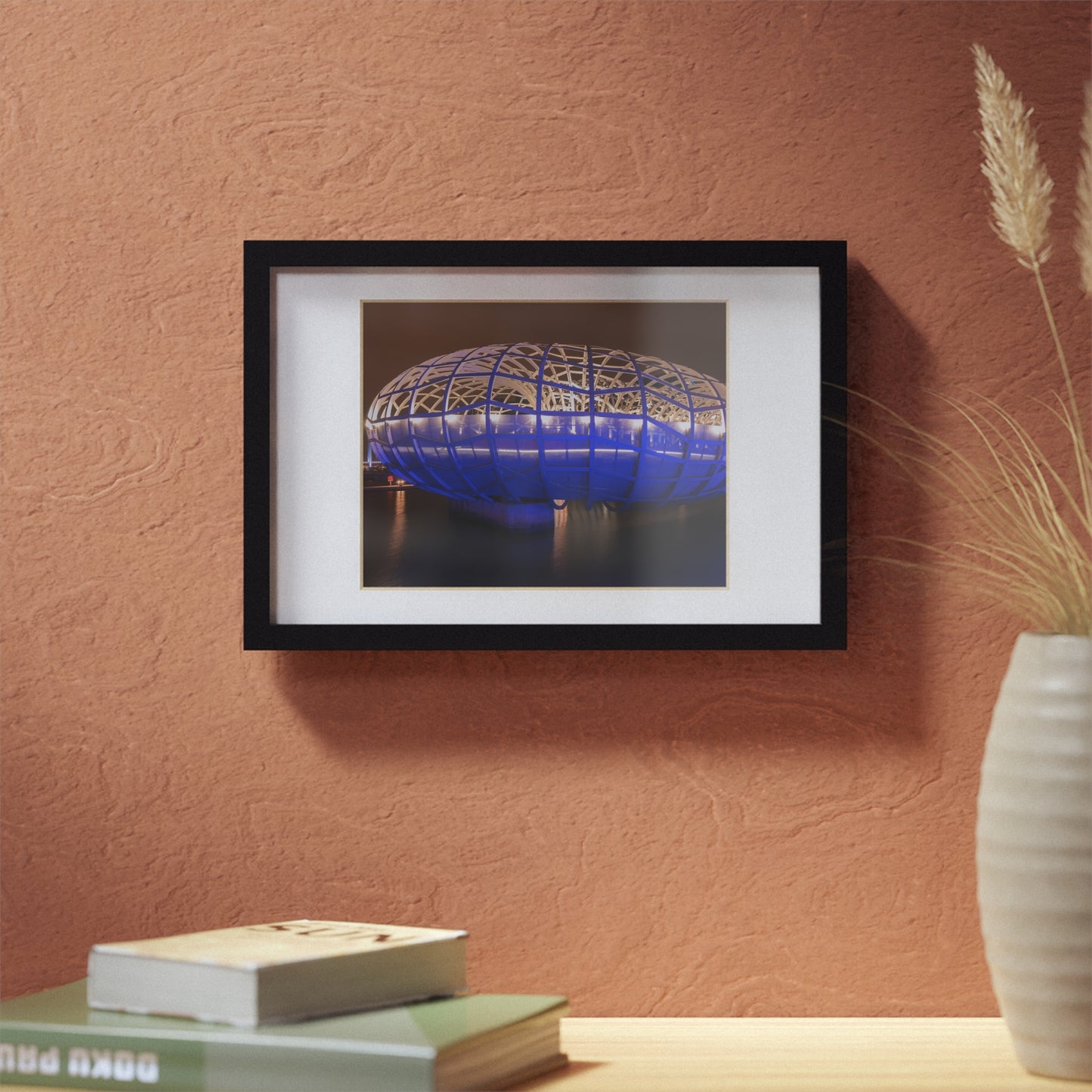 The beautiful Webb Bridge illuminated at night printed on a black framed poster