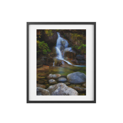 Watercolor styled print of the Ladies Bath falls on a framed matte poster