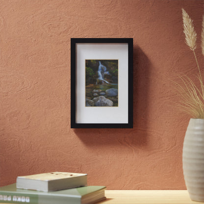 Watercolor styled print of the Ladies Bath falls on a black framed poster