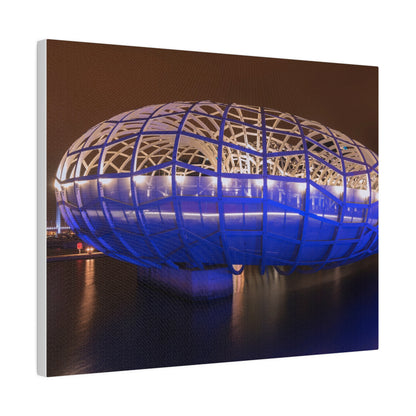 The beautiful Webb Bridge illuminated at night printed on a stretched matte canvas