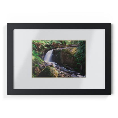 Watercolor styled print of the Amphitheatre Falls on on black framed poster