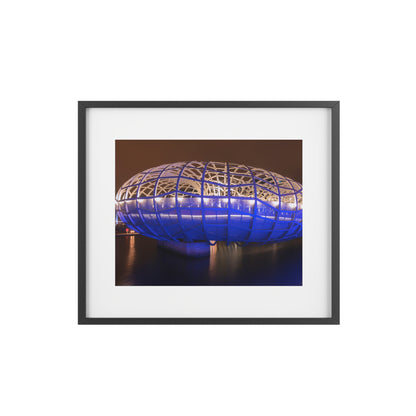 The beautiful Webb Bridge illuminated at night printed on a framed matte poster