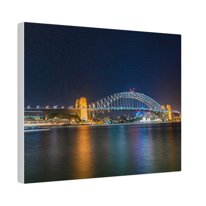 The dazzling Sydney Harbour Bridge at night printed on a stretched matte canvas