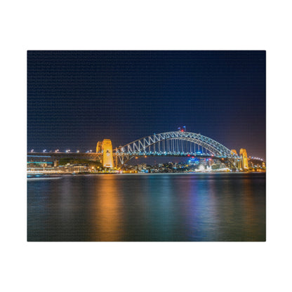 The dazzling Sydney Harbour Bridge at night printed on a stretched matte canvas