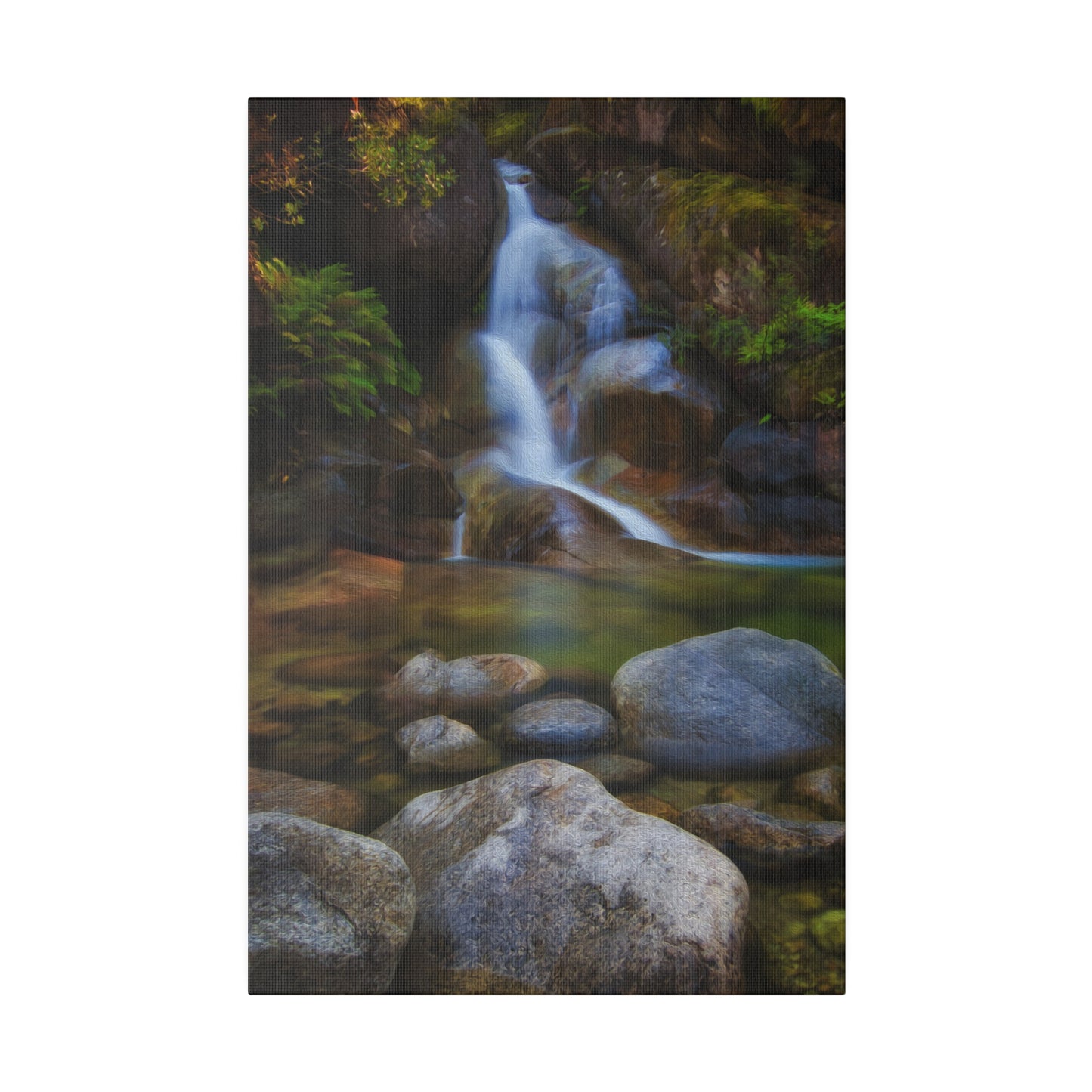 Watercolor styled print of the Ladies Bath falls on a stretched matte canvas