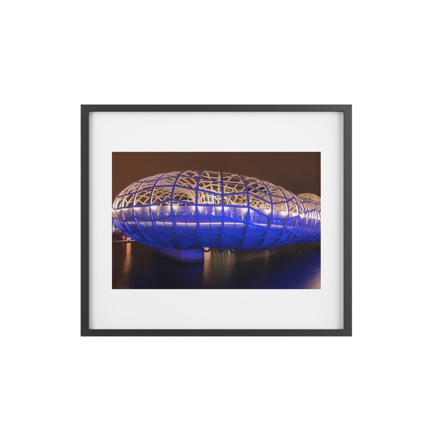 The beautiful Webb Bridge illuminated at night printed on a framed matte poster