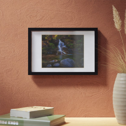 Watercolor styled print of the Ladies Bath falls on a black framed poster