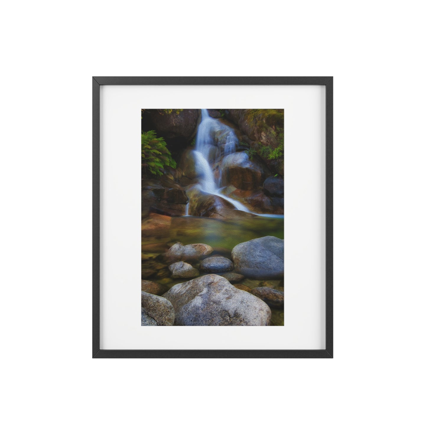 Watercolor styled print of the Ladies Bath falls on a framed matte poster