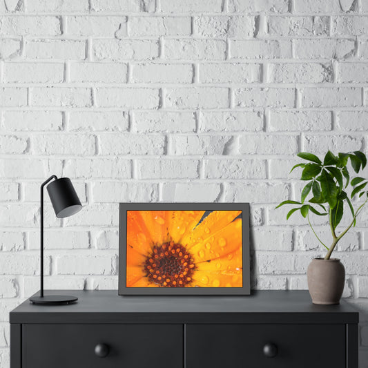 Drenched yellow flower printed on a framed paper poster