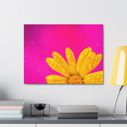 Beautiful yellow flower printed on a stretched satin canvas