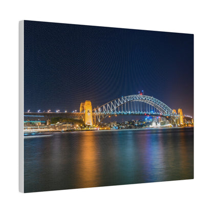 The dazzling Sydney Harbour Bridge at night printed on a stretched matte canvas