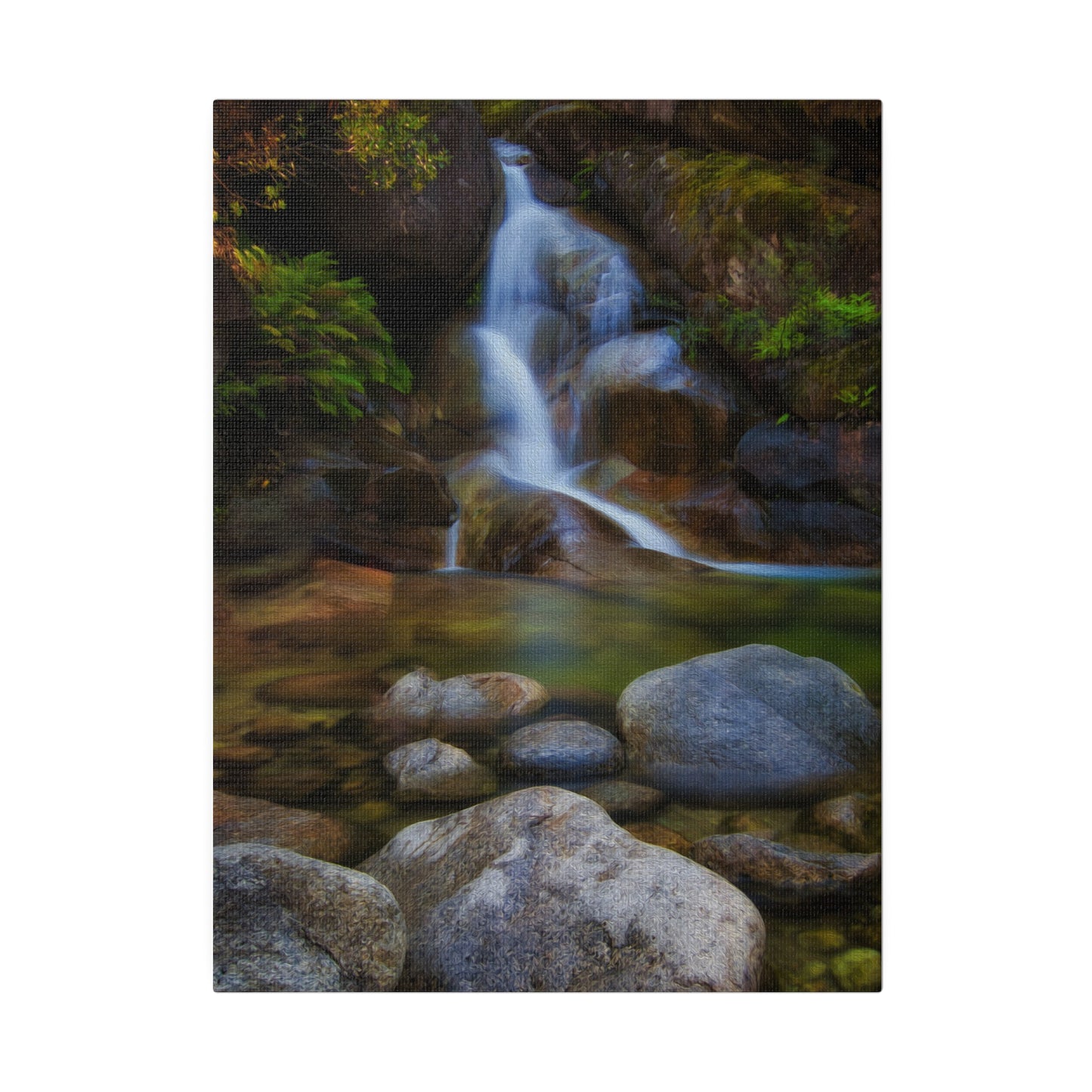 Watercolor styled print of the Ladies Bath falls on a stretched matte canvas