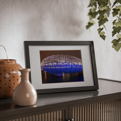 The beautiful Webb Bridge illuminated at night printed on a black framed poster