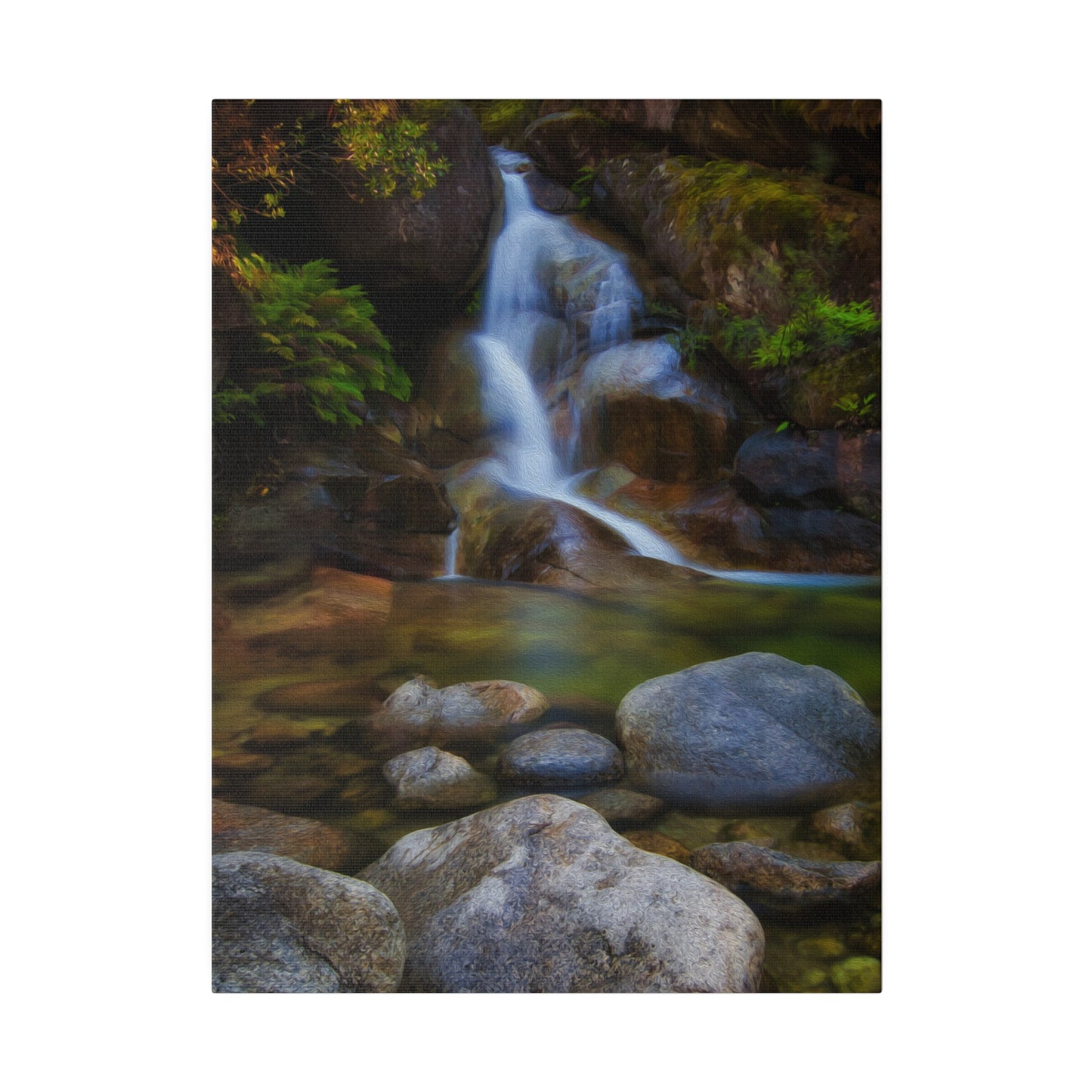 Watercolor styled print of the Ladies Bath falls on a stretched matte canvas