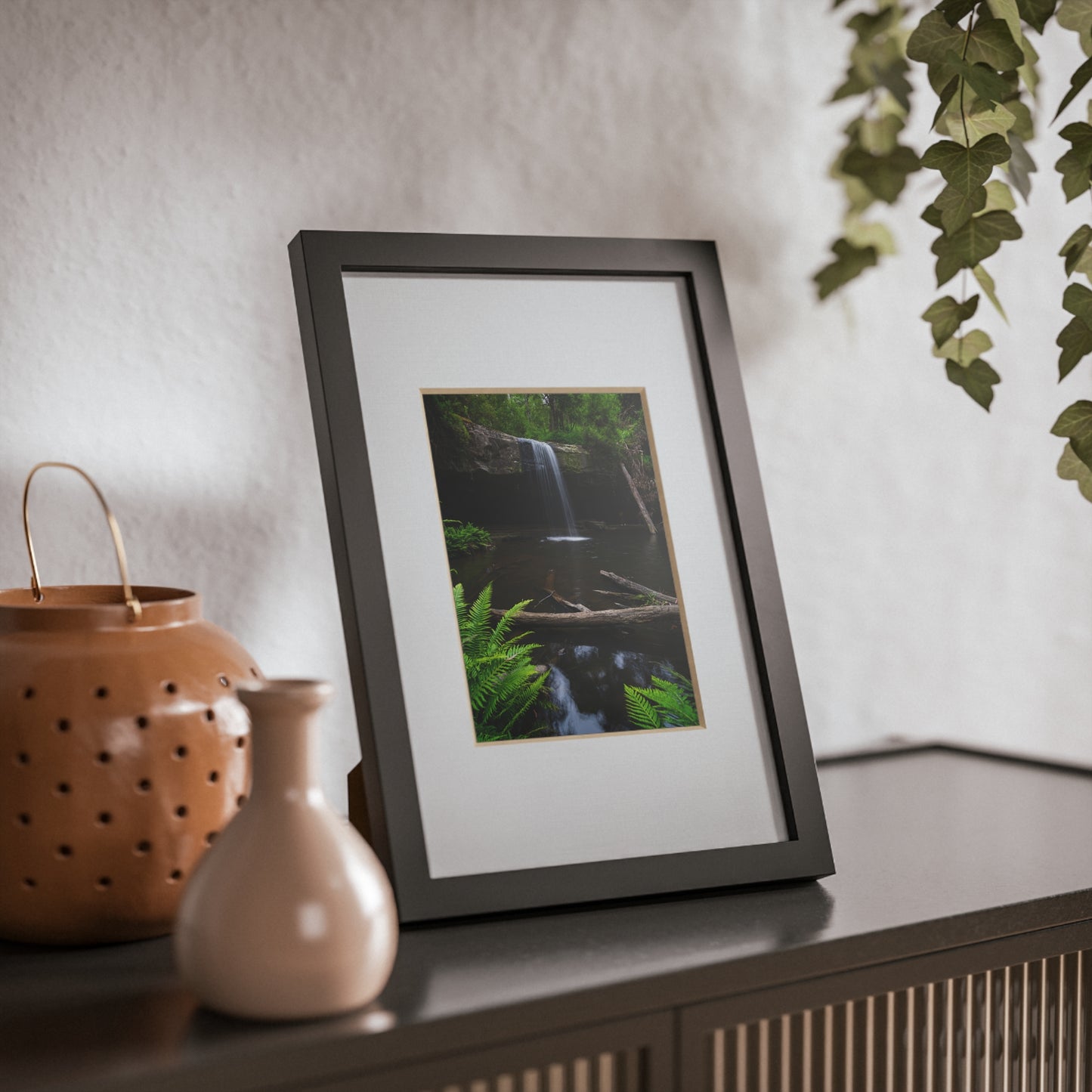 The beautiful Lower Kalimna Falls printed on a black framed poster