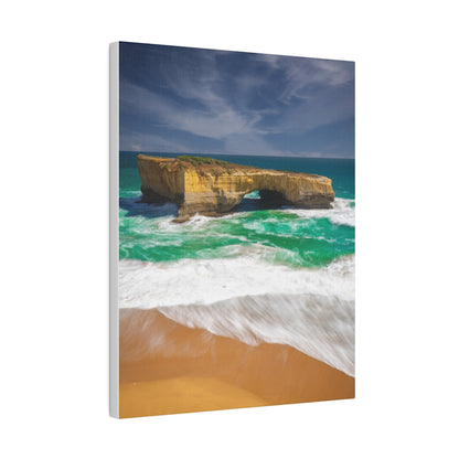 The London Bridge arch with crashing waves printed on a stretched matte canvas