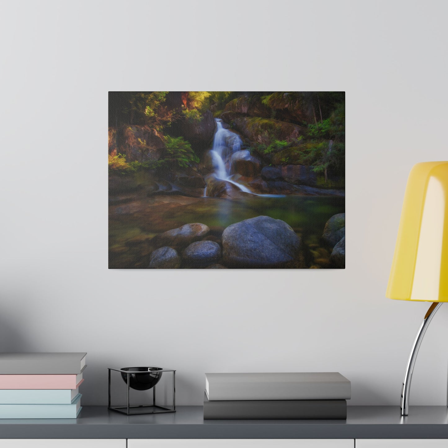 Watercolor styled print of the Ladies Bath falls on a stretched matte canvas