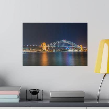 The dazzling Sydney Harbour Bridge at night printed on a stretched matte canvas