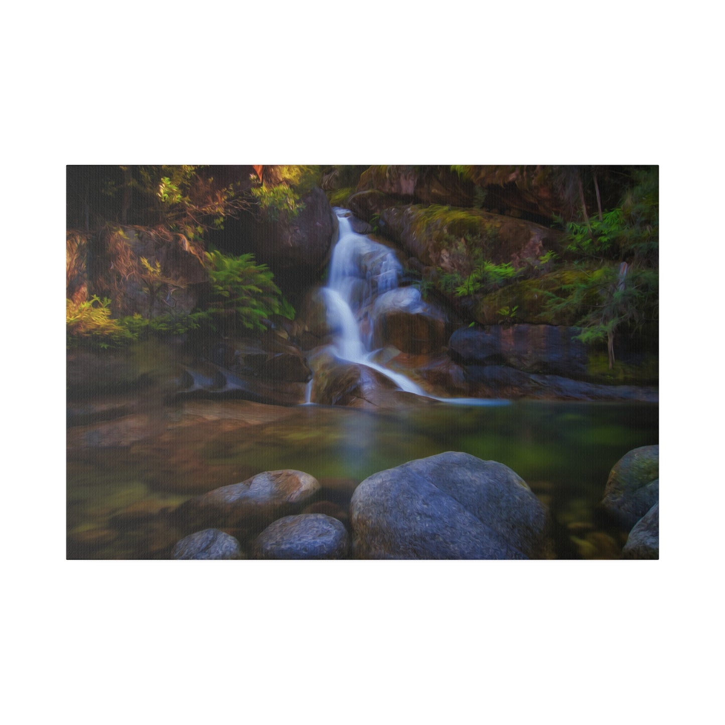 Watercolor styled print of the Ladies Bath falls on a stretched matte canvas