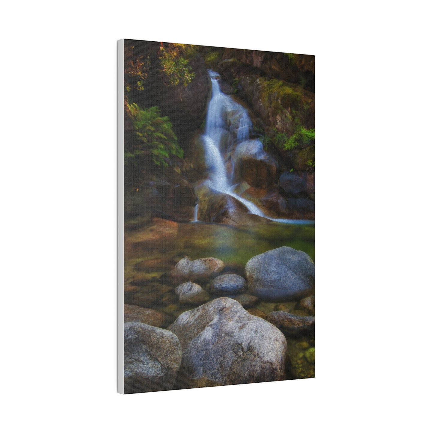 Watercolor styled print of the Ladies Bath falls on a stretched matte canvas