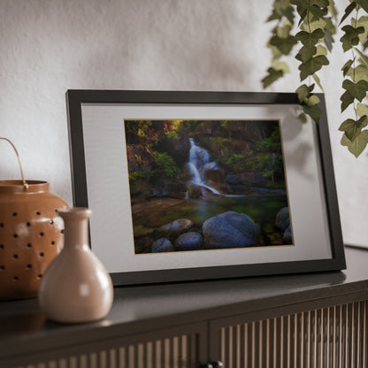 Watercolor styled print of the Ladies Bath falls on a black framed poster