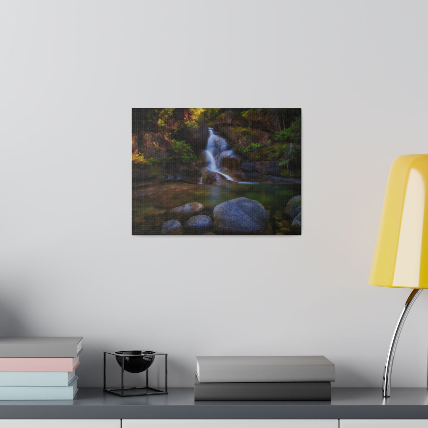 Watercolor styled print of the Ladies Bath falls on a stretched matte canvas