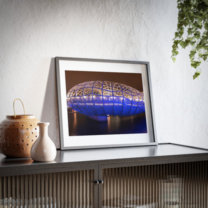 The beautiful Webb Bridge illuminated at night printed on a framed matte poster