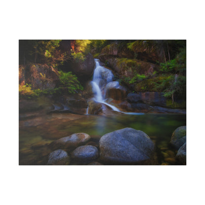 Watercolor styled print of the Ladies Bath falls on a stretched matte canvas