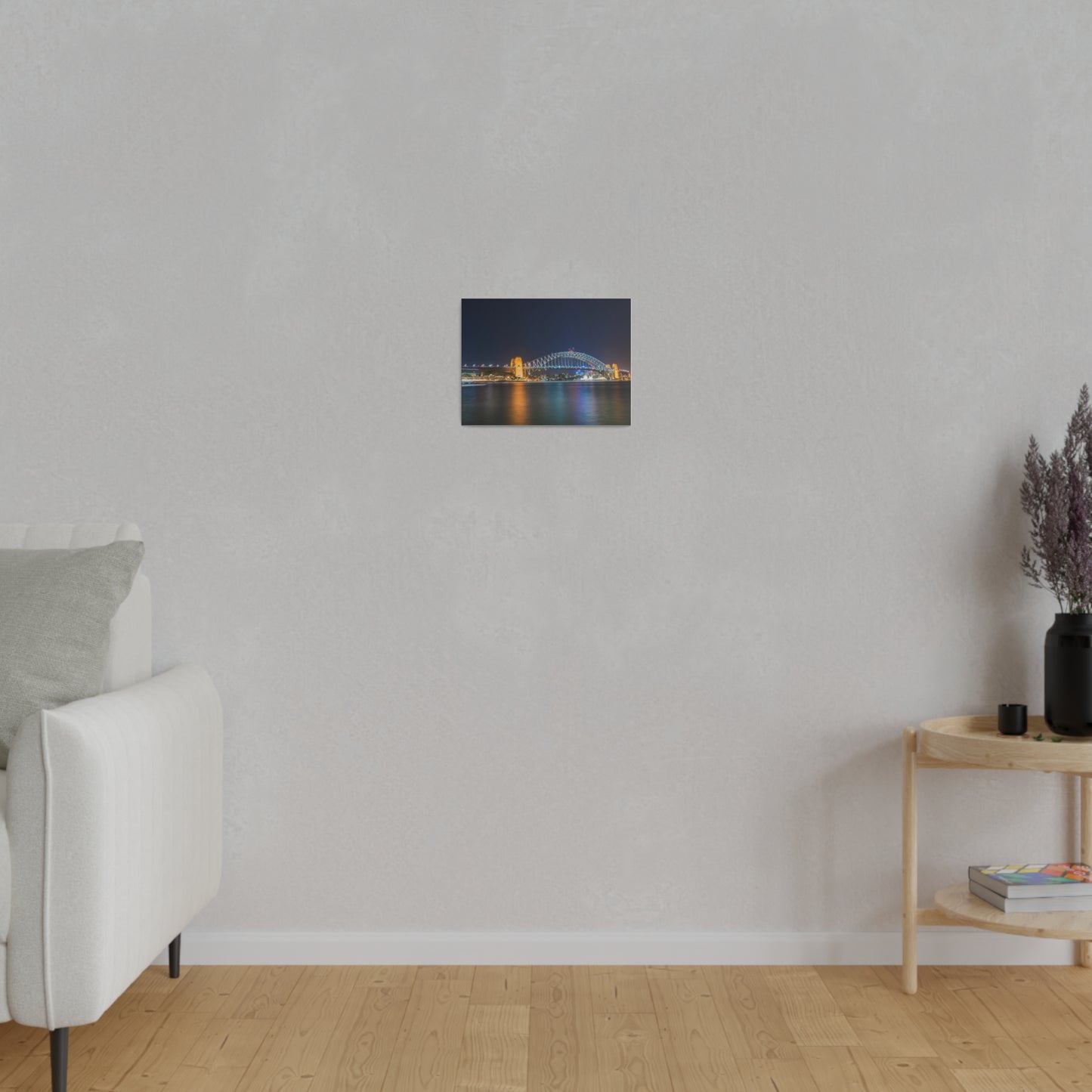 The dazzling Sydney Harbour Bridge at night printed on a stretched matte canvas