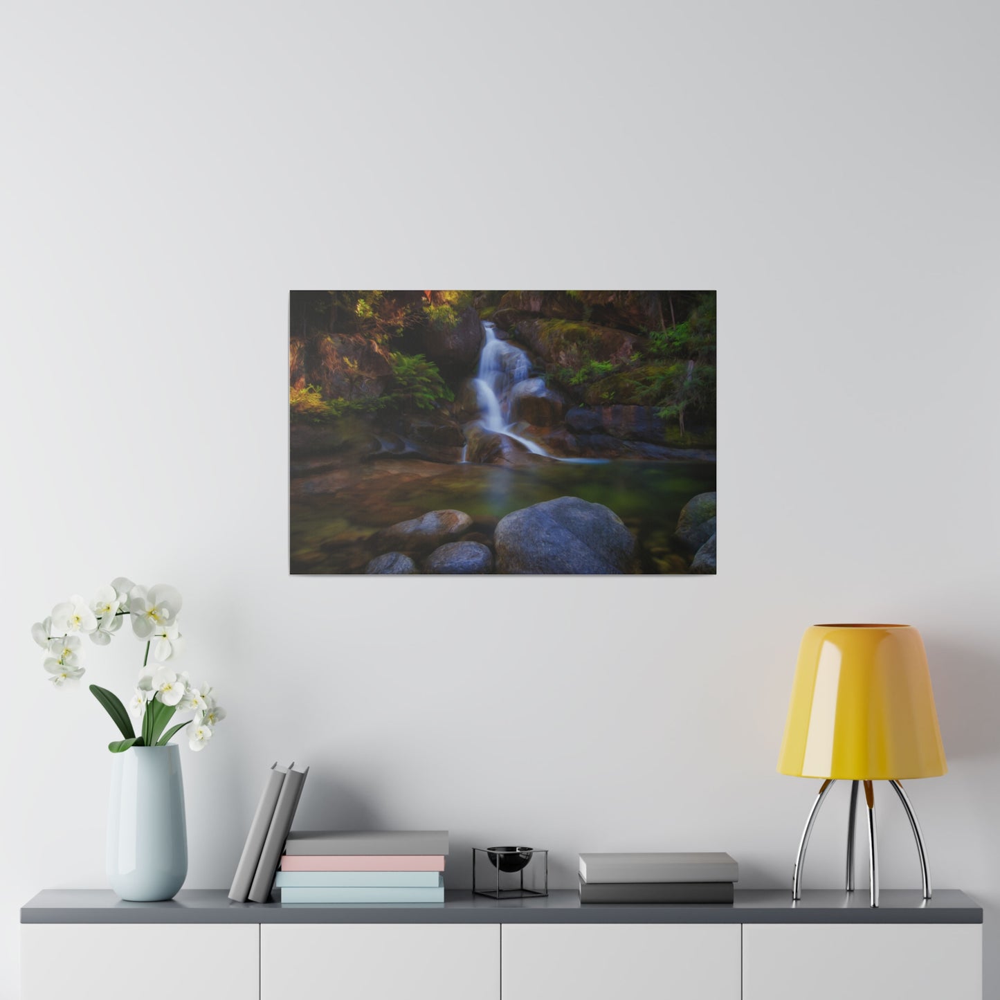 Watercolor styled print of the Ladies Bath falls on a stretched matte canvas