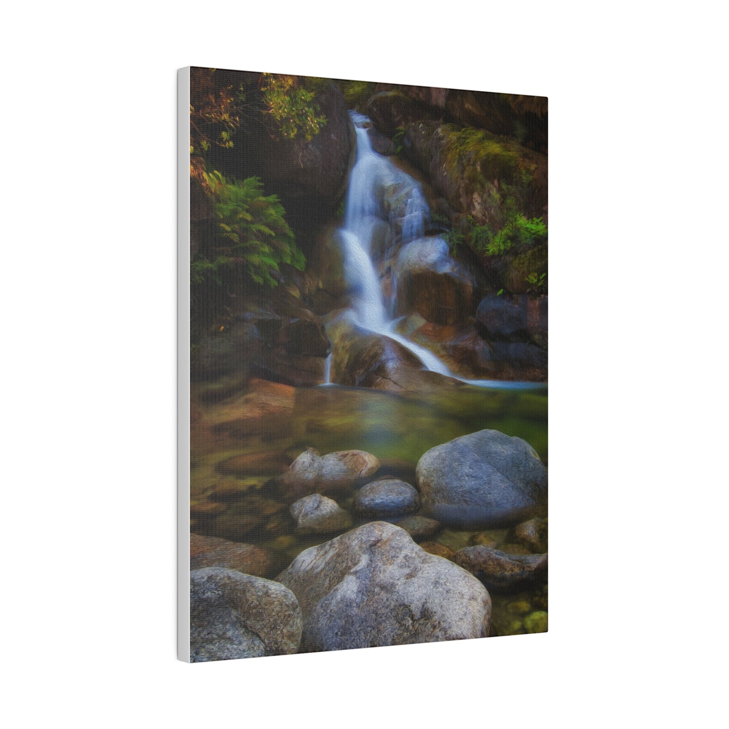 Watercolor styled print of the Ladies Bath falls on a stretched matte canvas