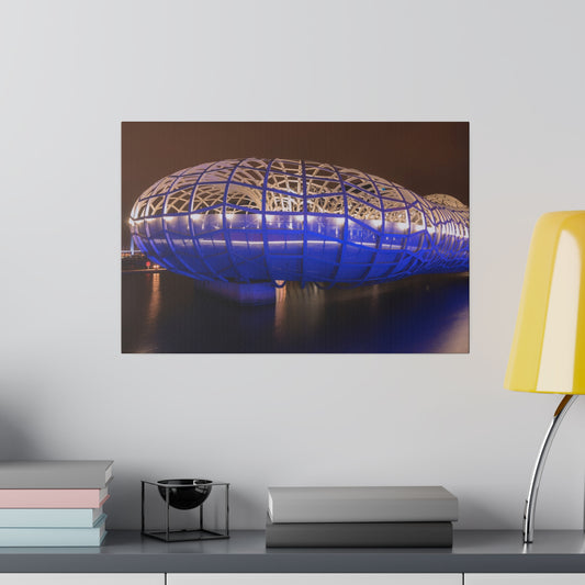 The beautiful Webb Bridge illuminated at night printed on a stretched matte canvas