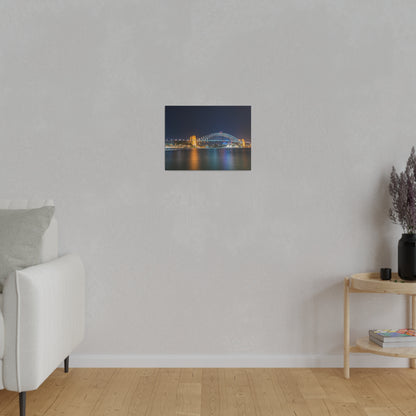 The dazzling Sydney Harbour Bridge at night printed on a stretched matte canvas