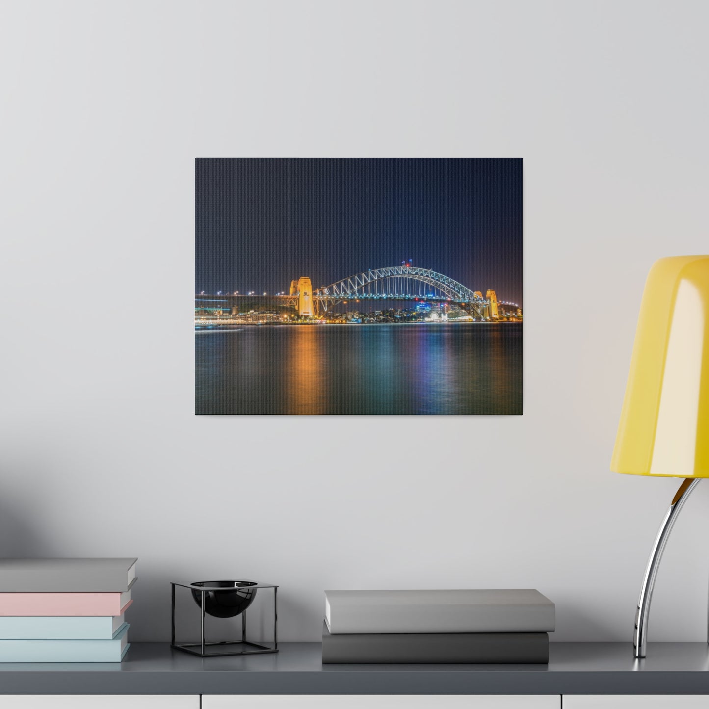 The dazzling Sydney Harbour Bridge at night printed on a stretched matte canvas