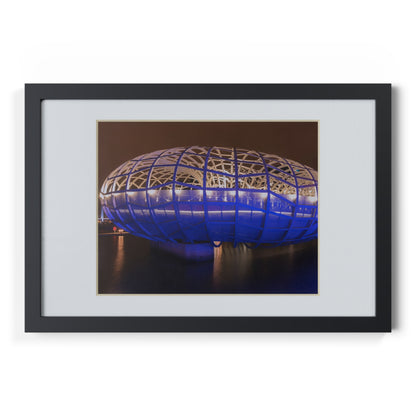 The beautiful Webb Bridge illuminated at night printed on a black framed poster