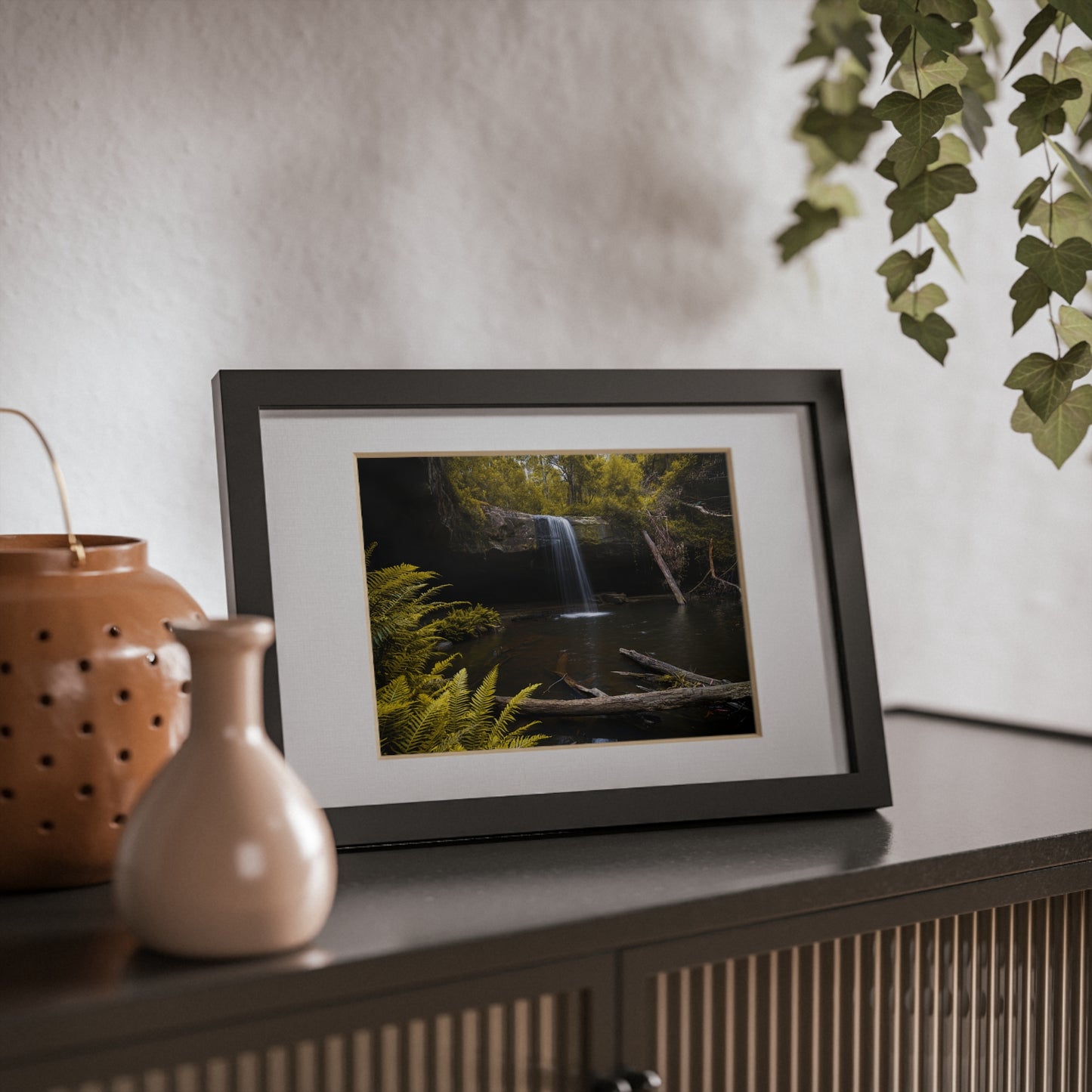 The beautiful Lower Kalimna Falls printed on a black framed poster