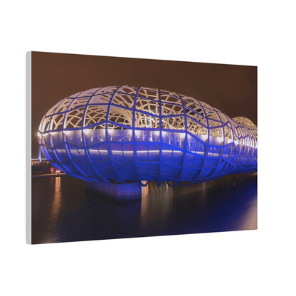 The beautiful Webb Bridge illuminated at night printed on a stretched matte canvas