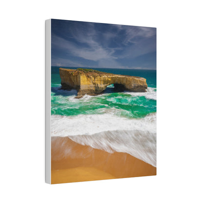 The London Bridge arch with crashing waves printed on a stretched matte canvas