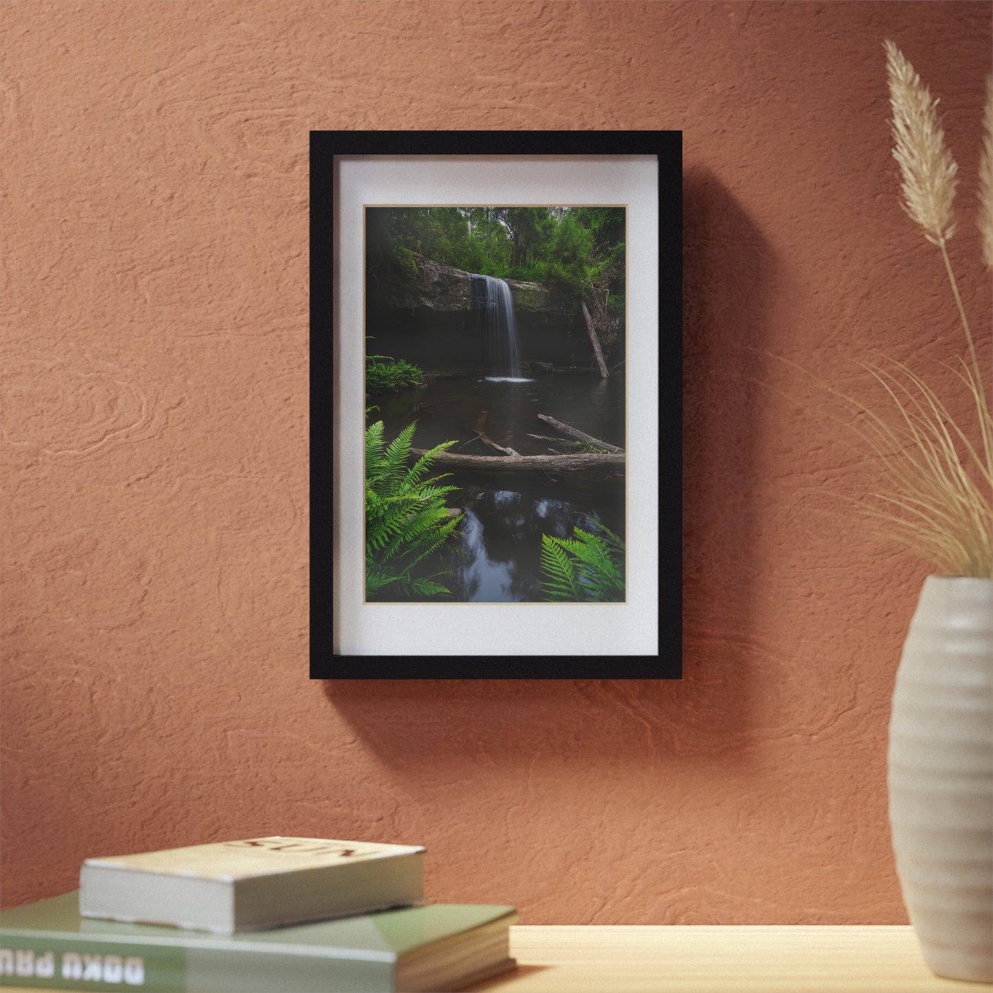 The beautiful Lower Kalimna Falls printed on a black framed poster