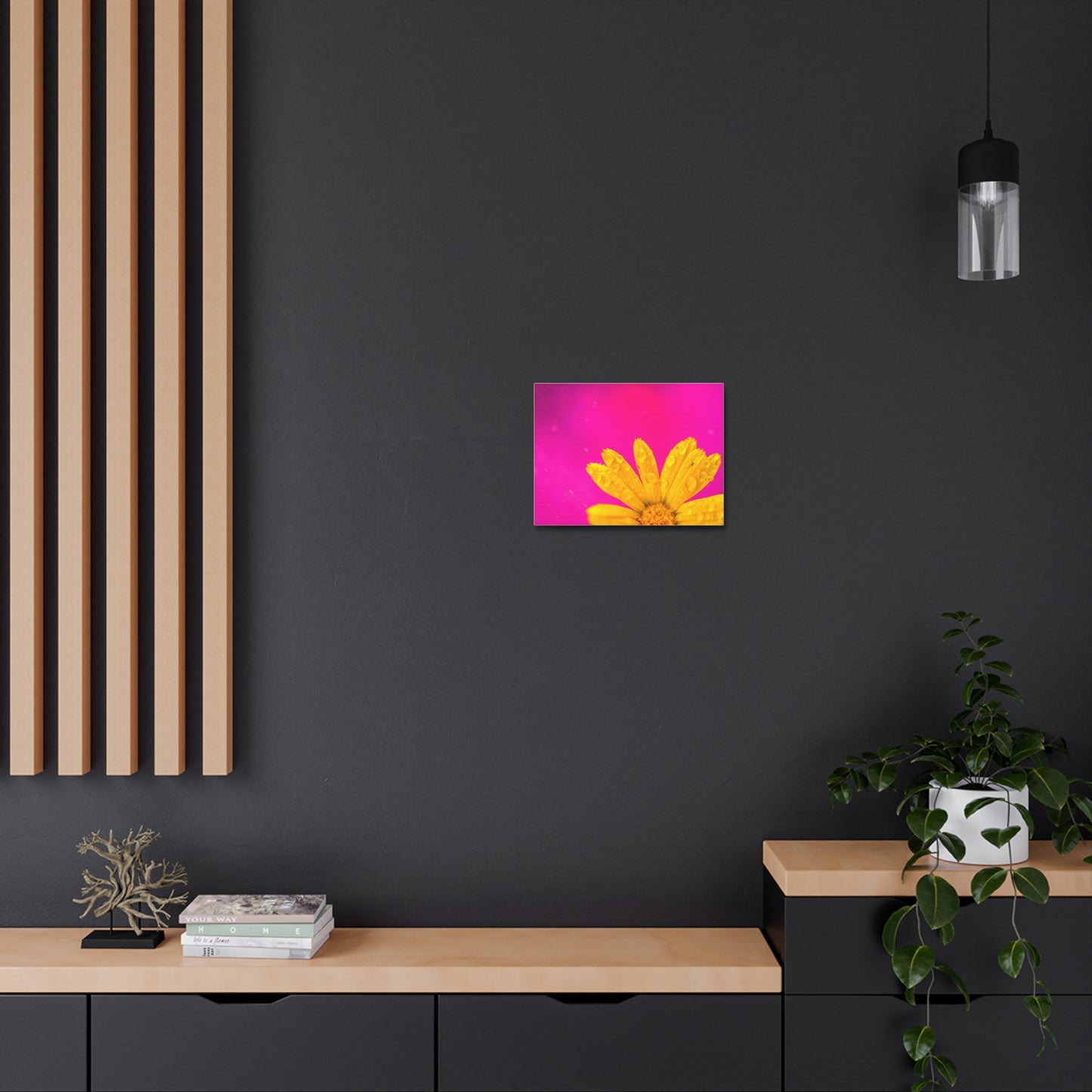 Beautiful yellow flower printed on a stretched satin canvas