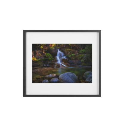 Watercolor styled print of the Ladies Bath falls on a framed matte poster