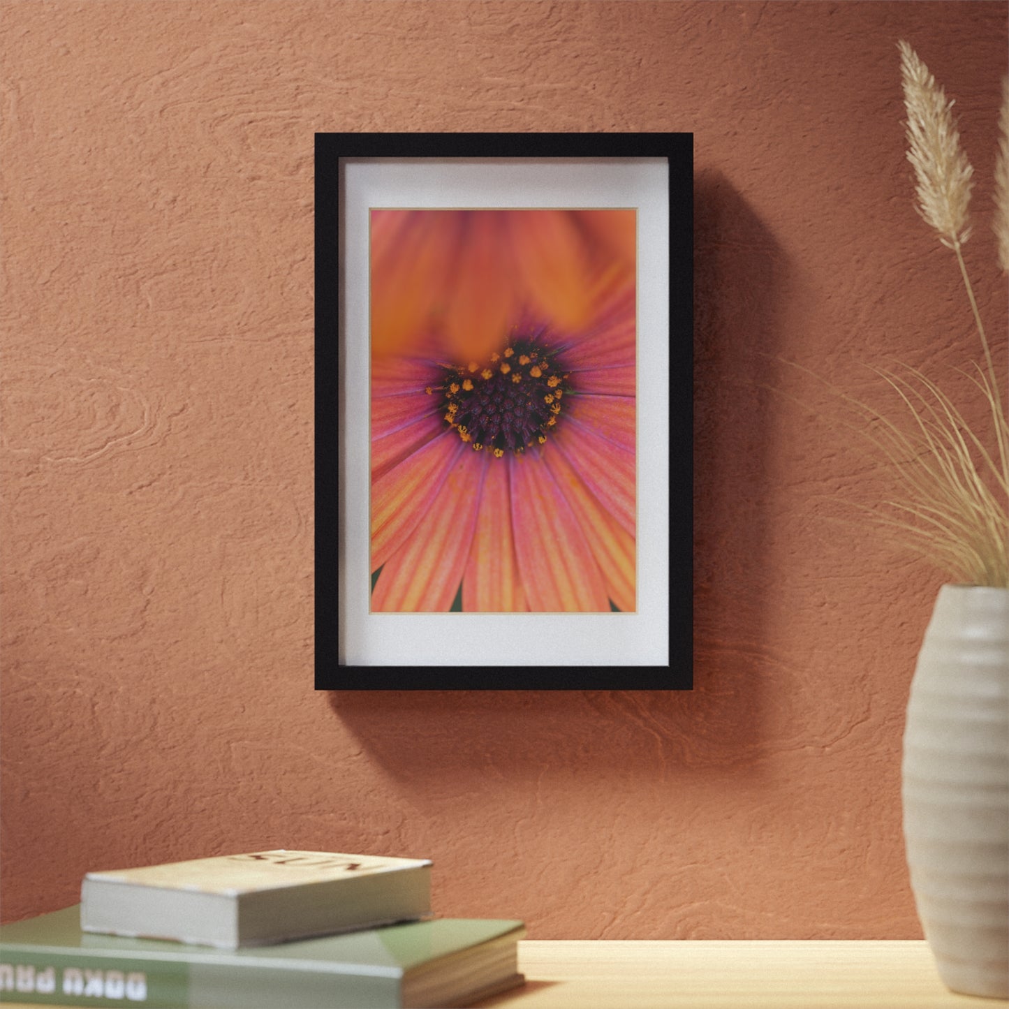 Colorful daisy printed on a black framed posters