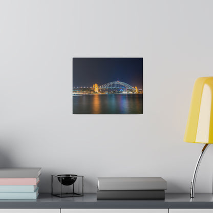 The dazzling Sydney Harbour Bridge at night printed on a stretched matte canvas